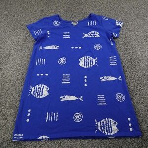 M Mac Dress Womens PL Petite Large Blue Abstract Fish Print Artsy A Line USA